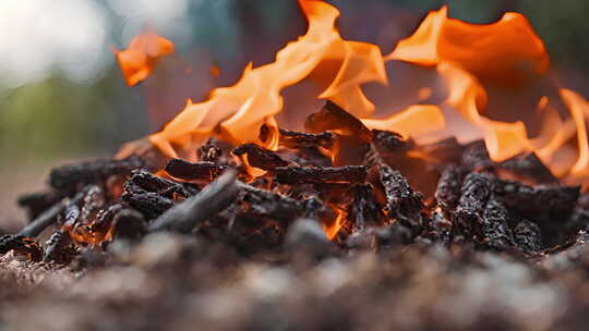 燃烧的木炭火堆