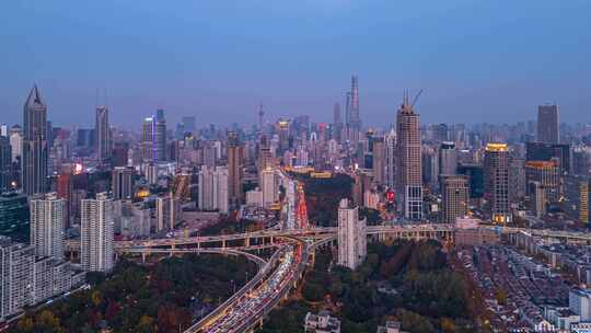 4k延时航拍上海延安高架桥夜景