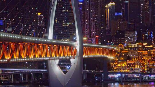 重庆千厮门大桥夜景视频素材模板下载