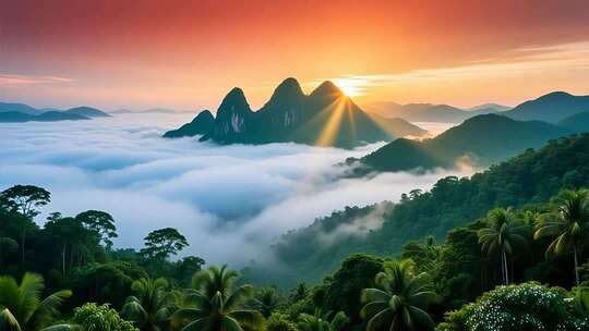 海南五指山热带雨林国家森林公园日出云海