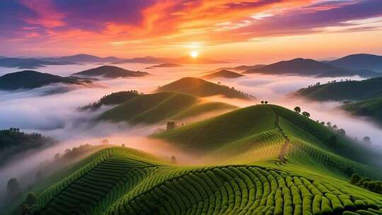 茶山云海云雾缭绕茶园航拍合集4K