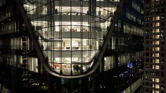 城市写字楼加班夜景航拍