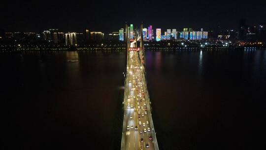武汉长江二桥交通夜景航拍