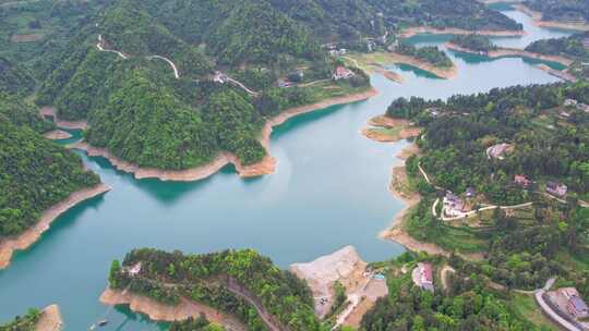 水库湖泊农田水利湖北恩施车坝河水库航拍