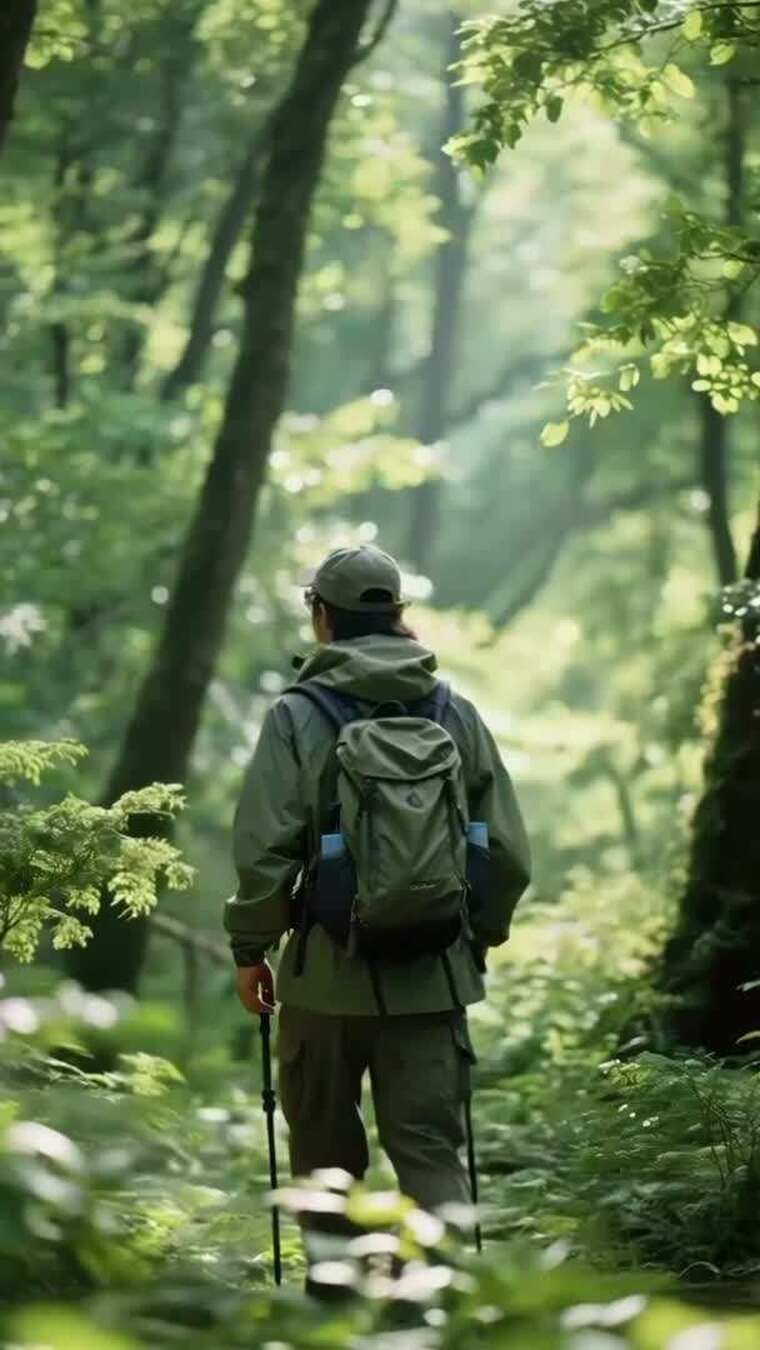 【竖屏】森林徒步探险，团队登山攀登