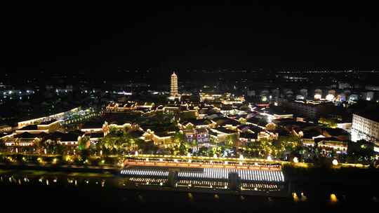 江西抚州文昌里历史文化街区夜景航拍