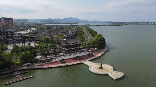 航拍湖南常德柳叶湖旅游度假区司马楼