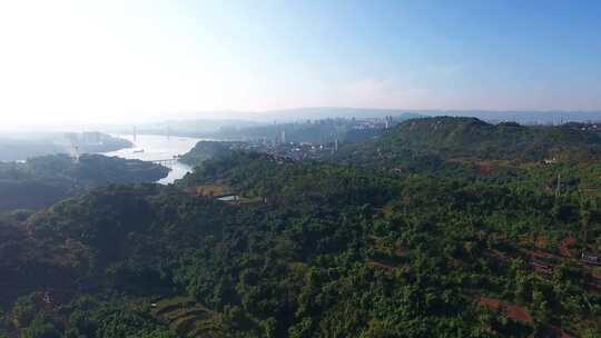 航拍蜿蜒河流 长江支流 夕阳美景 广袤大地