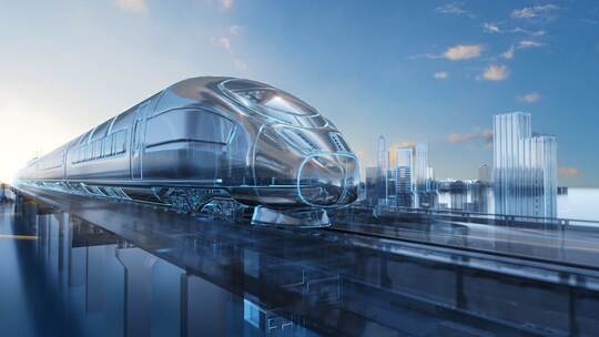 三维全息投影建筑城市火车穿梭动画视频素材模板下载