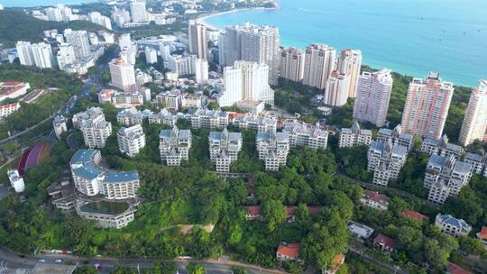 三亚三亚湾游艇码头及周边城市风景航拍