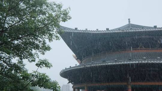 柳州文庙中式庭院古建筑雨景雨季大雨暴雨