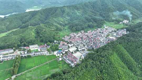 美丽乡村航拍田园风光绿色农村鸟瞰田野风景