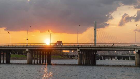 4K金华城市新桥地拍夕阳延时