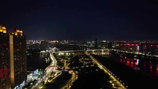 福建泉州城市夜景灯光交通航拍