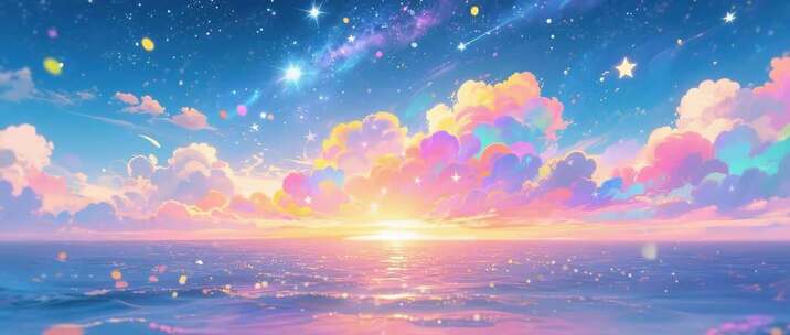 梦幻星空云海海面素材