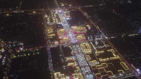 陕西西安夜景航拍大唐不夜城唯美大气城市