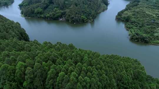 高清航拍四川眉山彭山龚家堰水库湖自然风光