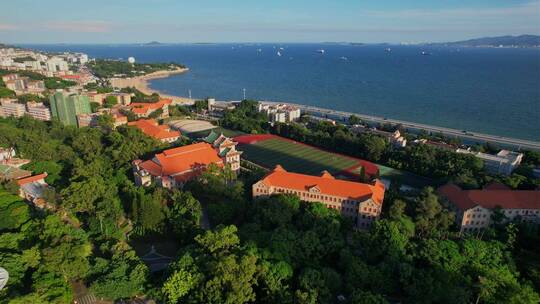 航拍厦门大学建筑景观视频素材模板下载