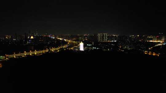 江苏无锡城市夜景惠山古镇航拍