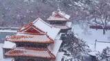 辽宁沈阳北陵公园清昭陵大雪中古建筑航拍高清在线视频素材下载