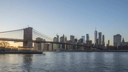纽约曼哈顿下城和布鲁克林大桥的城市景观