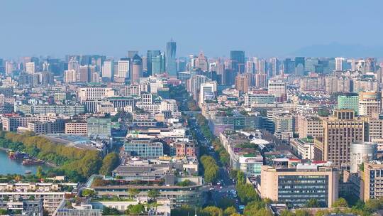 浙江杭州西湖景区环城西路城市风景风光航拍