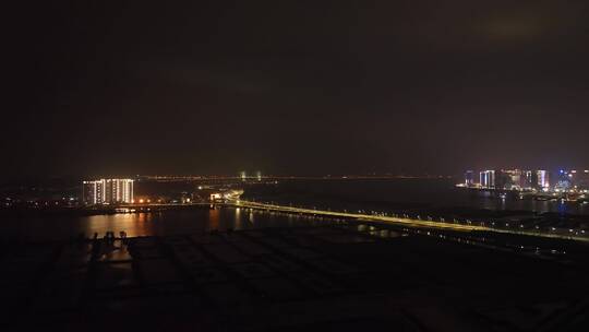 城市道路夜景航拍交通夜晚泉州东海滨江夜景