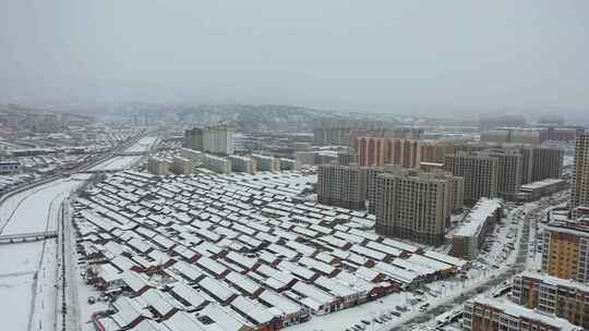 城市街道雪景空镜 下雪视频素材模板下载