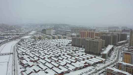 城市街道雪景空镜 下雪