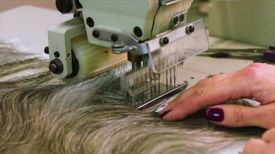 在缝纫机上缝制假发视频素材模板下载