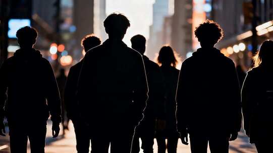 城市街道行人背影画面