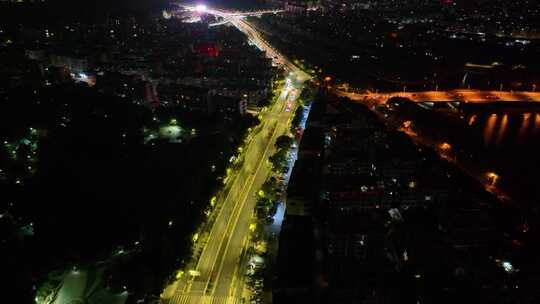 浙江绍兴越城区夜晚夜景街道街景航拍城市风