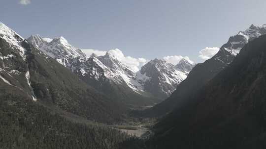 航拍毕棚沟森林雪山