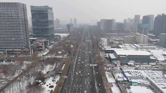 航拍城市雪景石家庄