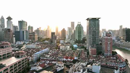 上海市中心城市建筑全景航拍