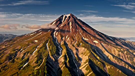 俄罗斯堪察加半岛夫斯基火山航拍视频素材模板下载