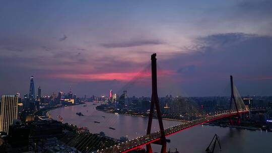 上海杨浦大桥桥梁交通夜景4k航拍