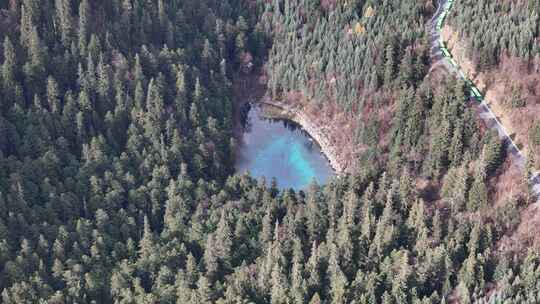 四川九寨沟彩林秋景和蓝色海子视频素材模板下载