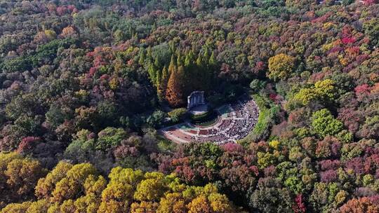 江苏南京中山陵灵山风景区音乐台秋色航拍