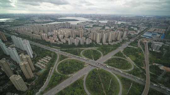 湖北十堰城市街道车流建筑航拍