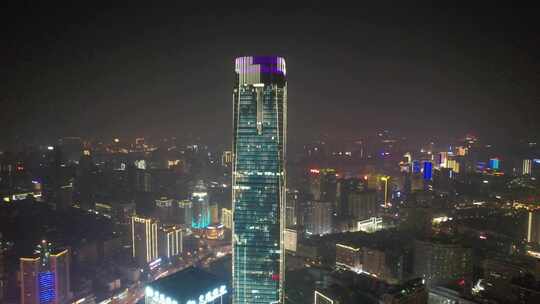 湖南长沙国金中心城市夜景航拍