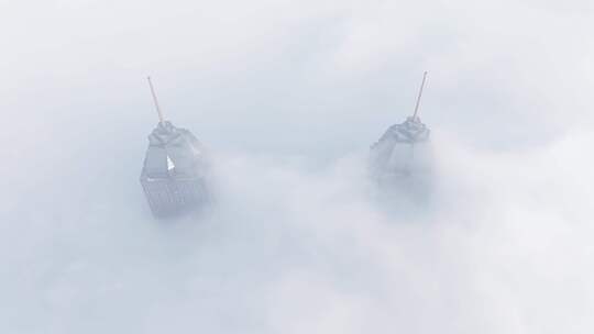 航拍枣庄新城云里雾里的双子星