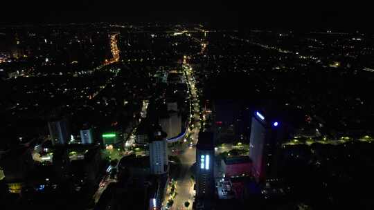 浙江绍兴城市夜景灯光航拍