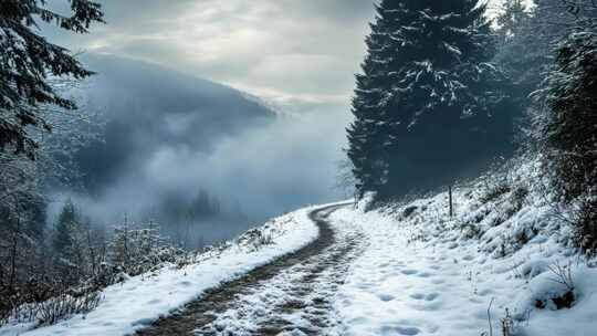 积雪覆盖的山路景色