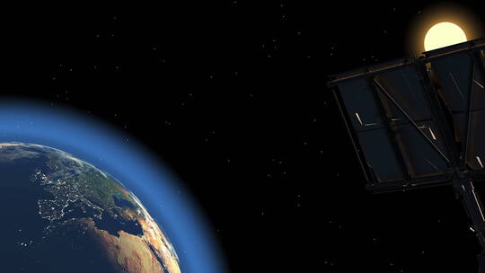 通信卫星绕地球飞行视频素材模板下载
