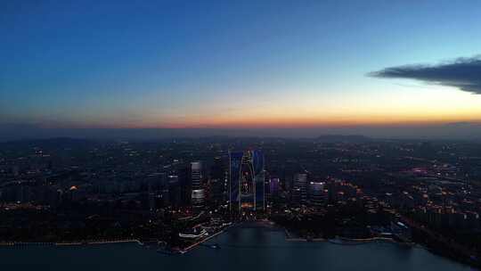 苏州 夜景 高楼 天际线 金鸡湖 航拍