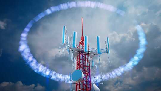手机信号塔发出5G信号。天线发射电磁波。