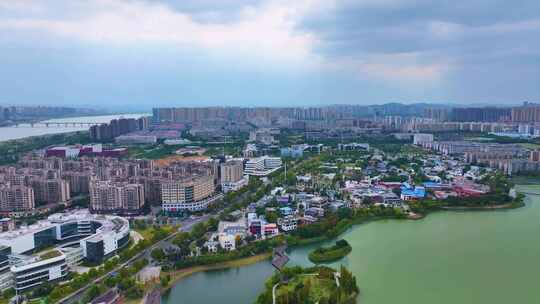 湖南长沙湘江江滩公园航拍橘子洲岳麓山风景