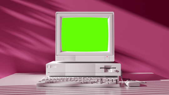 复古90年代风格的老式电脑，采用绿屏技术