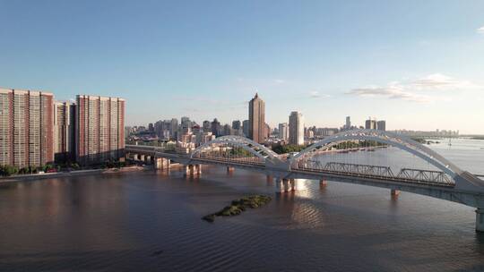 哈尔滨松花江铁路桥航拍视频素材模板下载